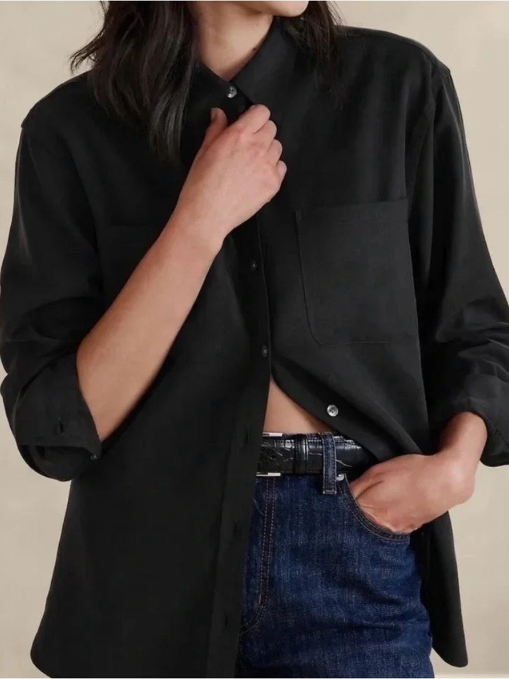 Banana Republic Black Casual Button-Down Shirt